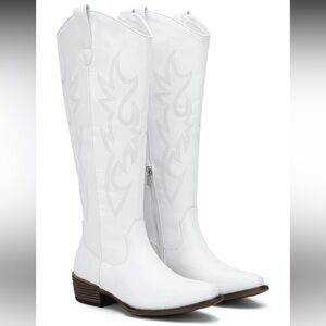 White Western Knee-High Boots